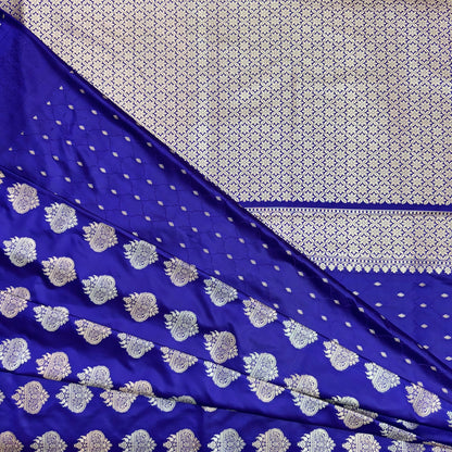 Mashru Silk Phekwa (cutwork) Dual Butidar Design Indigo Banarasi Saree