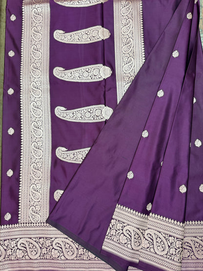 Mashru Silk Phekwa (cutwork) Butidar Design Wine Banarasi Saree