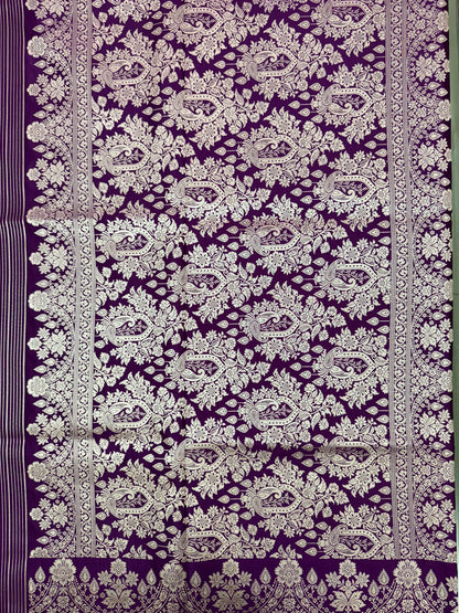 Mashru Silk Phekwa (cutwork) Butidar Design Violet Banarasi Saree