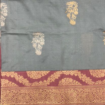 Pure Katan Kadhua Handwoven Butidar Ash Grey Banasari Saree