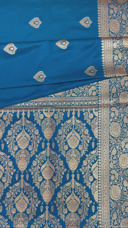 Organza Silk Phekwa Butidar Design Royal Blue Banarasi Saree