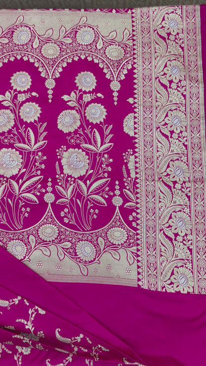 Mashru Silk Phekwa (cutwork) Jaal Meenakari Design Rani Pink Banarasi Saree
