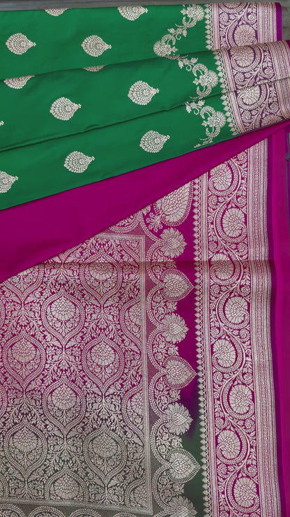 Katan Silk Phekwa Butidar Design Green Banarasi Saree