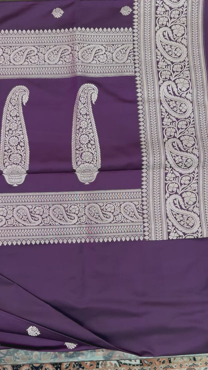 Mashru Silk Phekwa (cutwork) Butidar Design Wine Banarasi Saree