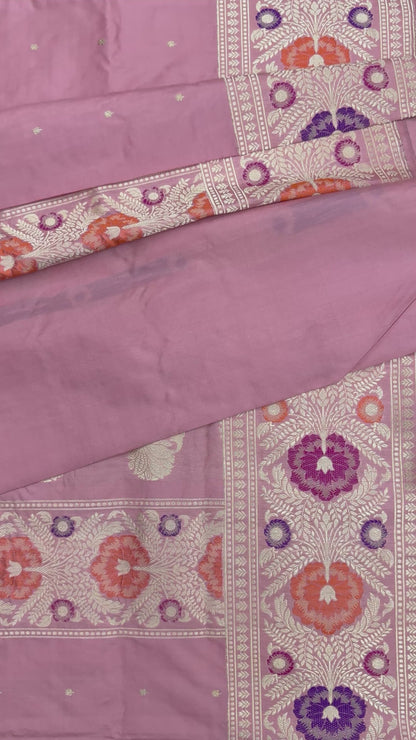 Pure Katan Phekwa Handwoven Butidar Design with Meenakari Border Baby Pink Banasari Saree