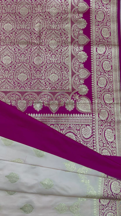 Katan Silk Phekwa Butidar Design Off White Banarasi Saree