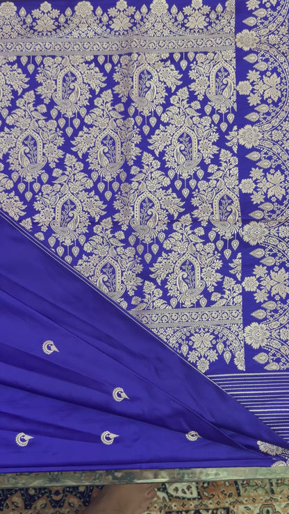 Mashru Silk Phekwa (cutwork) Butidar Design Indigo Banarasi Saree