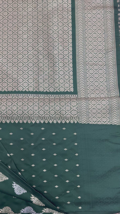 Mashru Silk Phekwa (cutwork) Butidar Meenakari Design Green Banarasi Saree