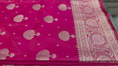 Organza Silk Phekwa Butidar Design Reddish Pink Banarasi Saree