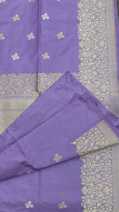 Pure Katan Kadhua Handwoven Butidar Lavendar Banasari Saree